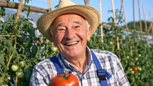 Joy over a ripe tomato